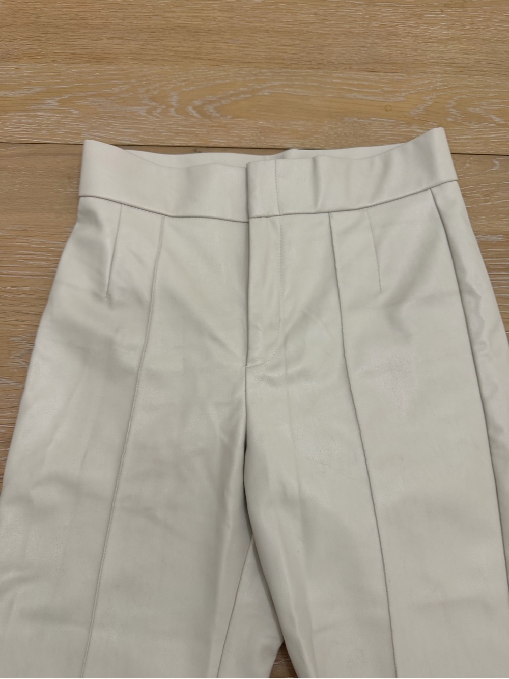 Zara Cream High-Rise Leather Flare Pants size 4-6 small - Picture 3 of 6